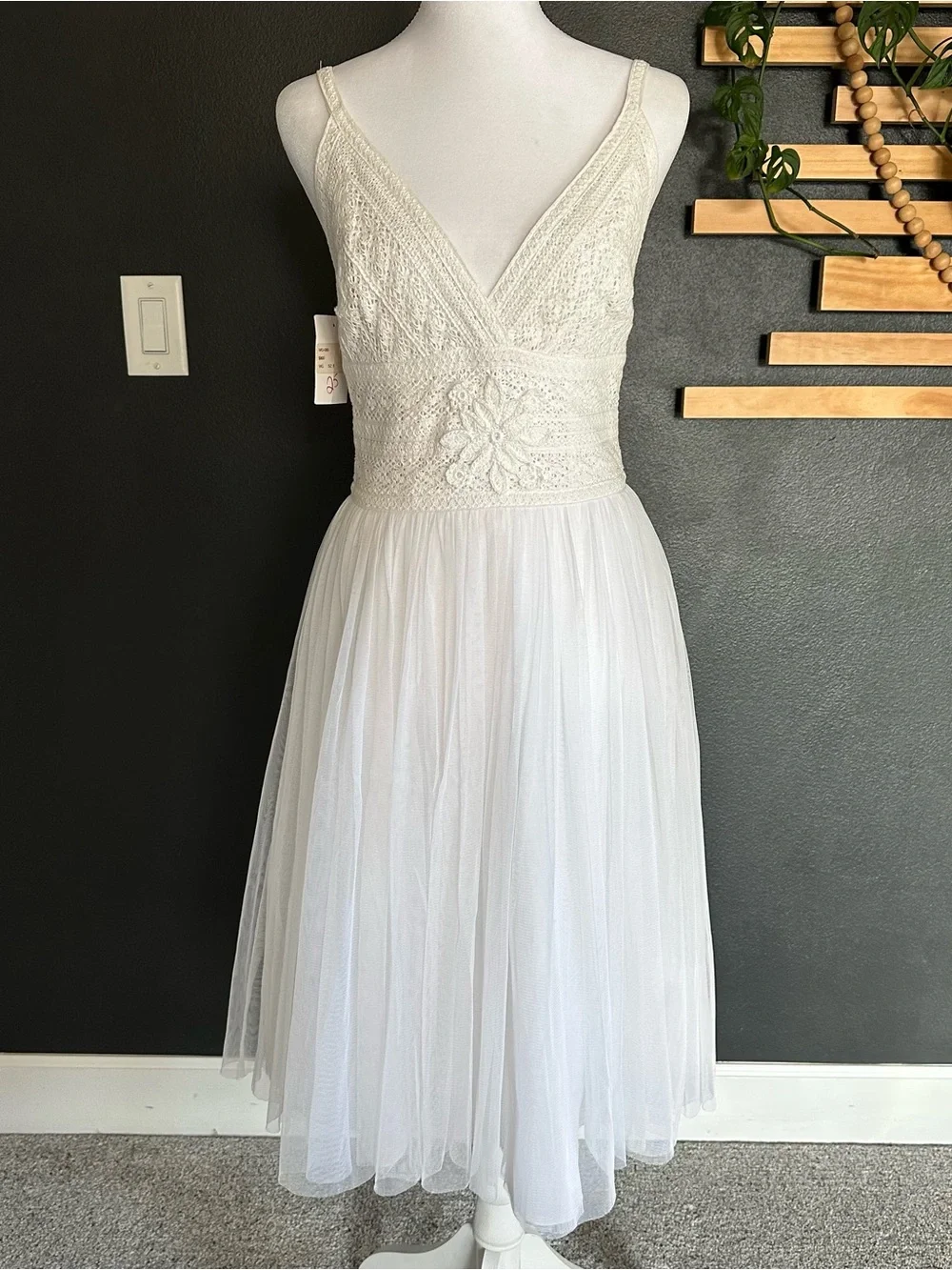 With Grace Ivory Lace Tulle Midi Dress NWT $800 Boho Bridal Anthro style Sz 8 - Picture 4 of 11
